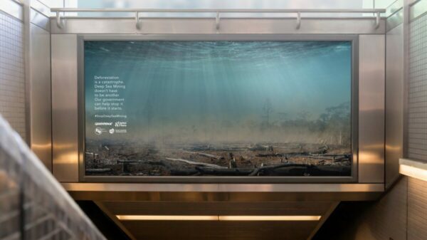 Billboard ad showing Greenpeace UK deep sea mining campaign.