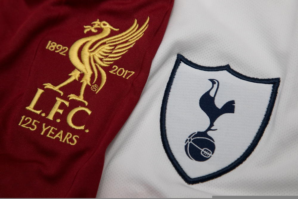 The Logo of Liverpool FC and Tottenham Hotspur on Football Jerseys