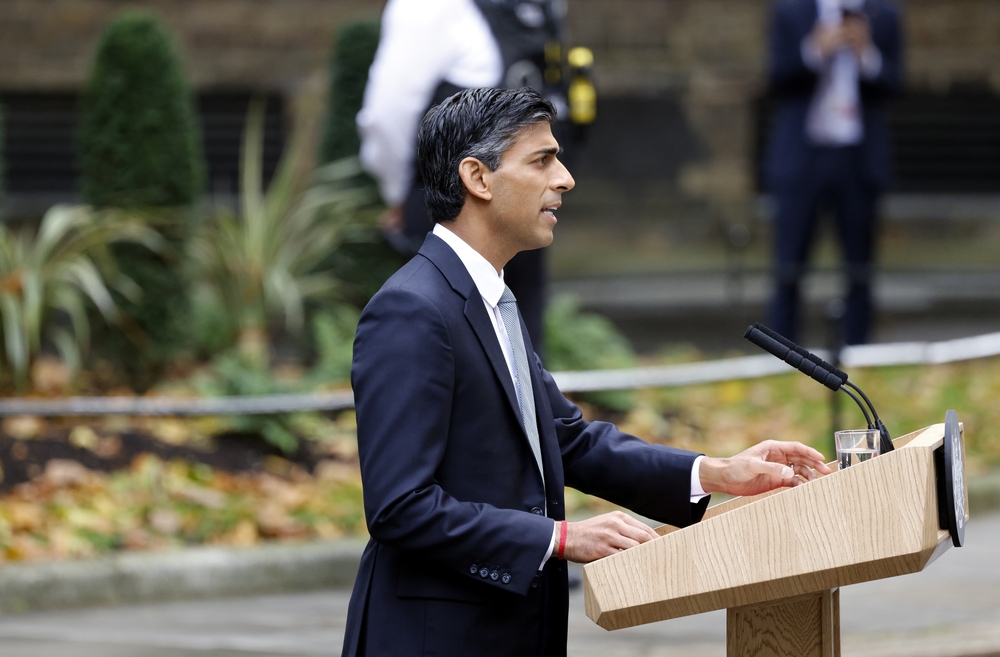 Prime Minister Rishi Sunak speaking in Downing Street