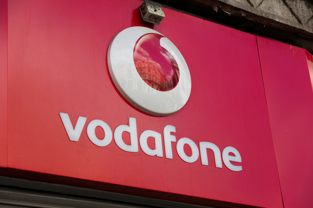 Vodafone telecoms store front on Oxford Street in central London.