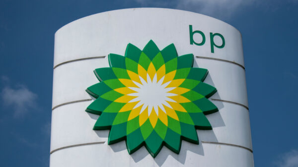 BP garage sign by petrol station,