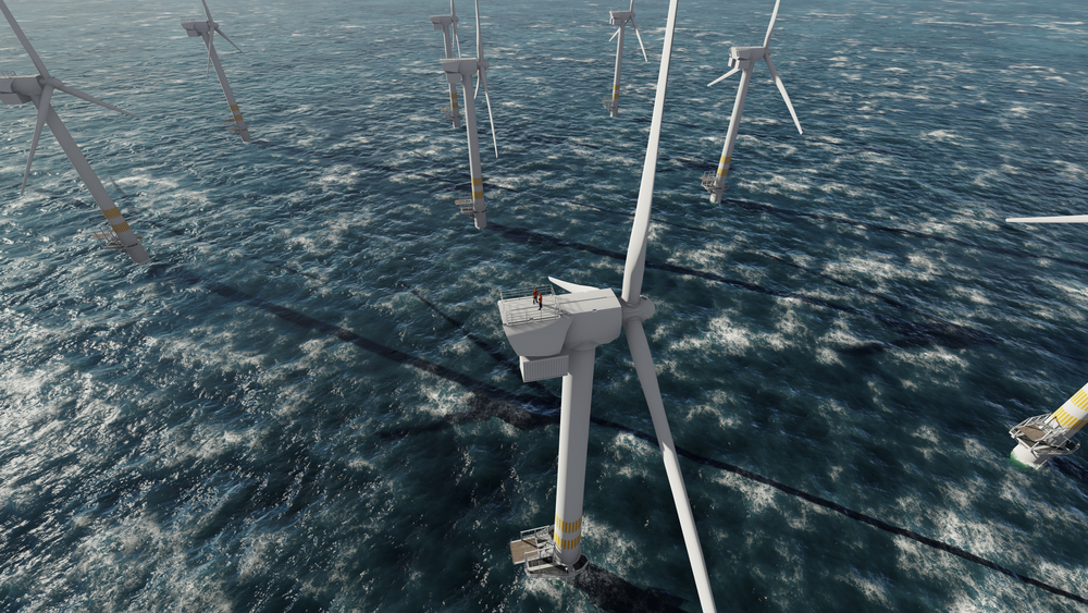 Two offshore workers on the top of the windmill, wind farm. Contracts for Difference leaves out offshore wind