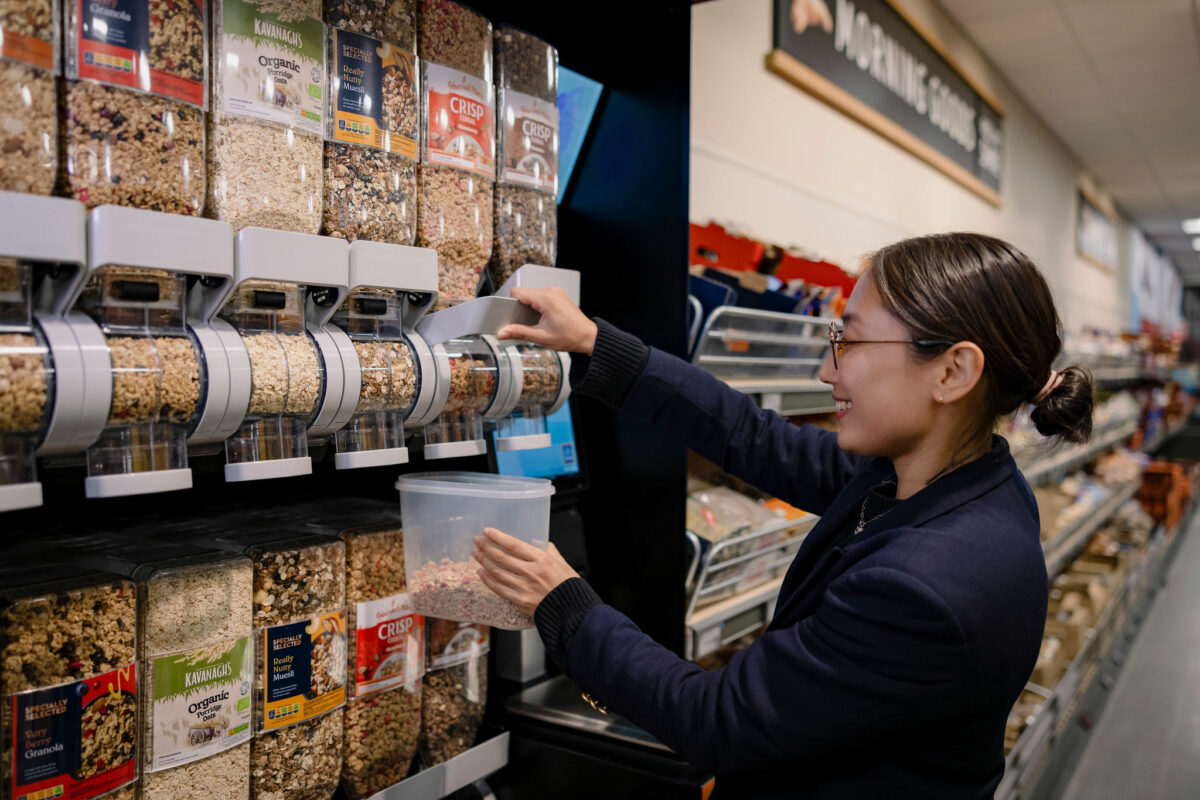 Aldi customer refilling cereal