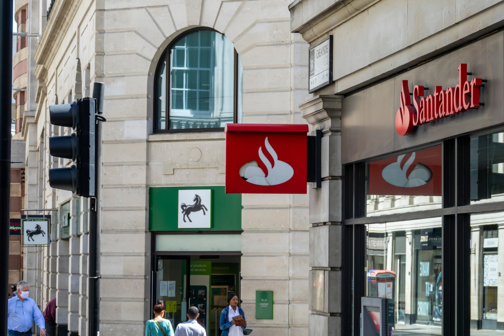Santander and Lloyds high street bank exteriors fossil fuel investment