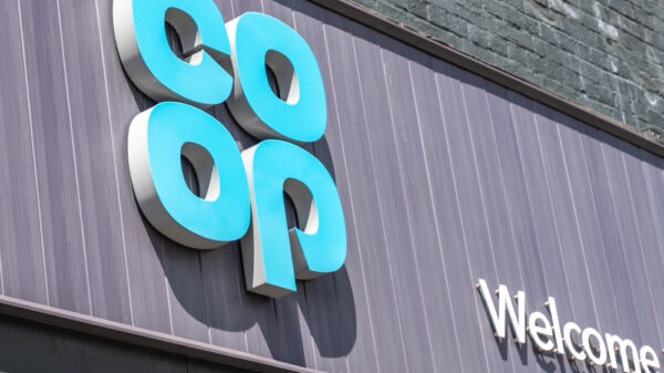 Co-op food exterior logo sign. A large British food retailer.