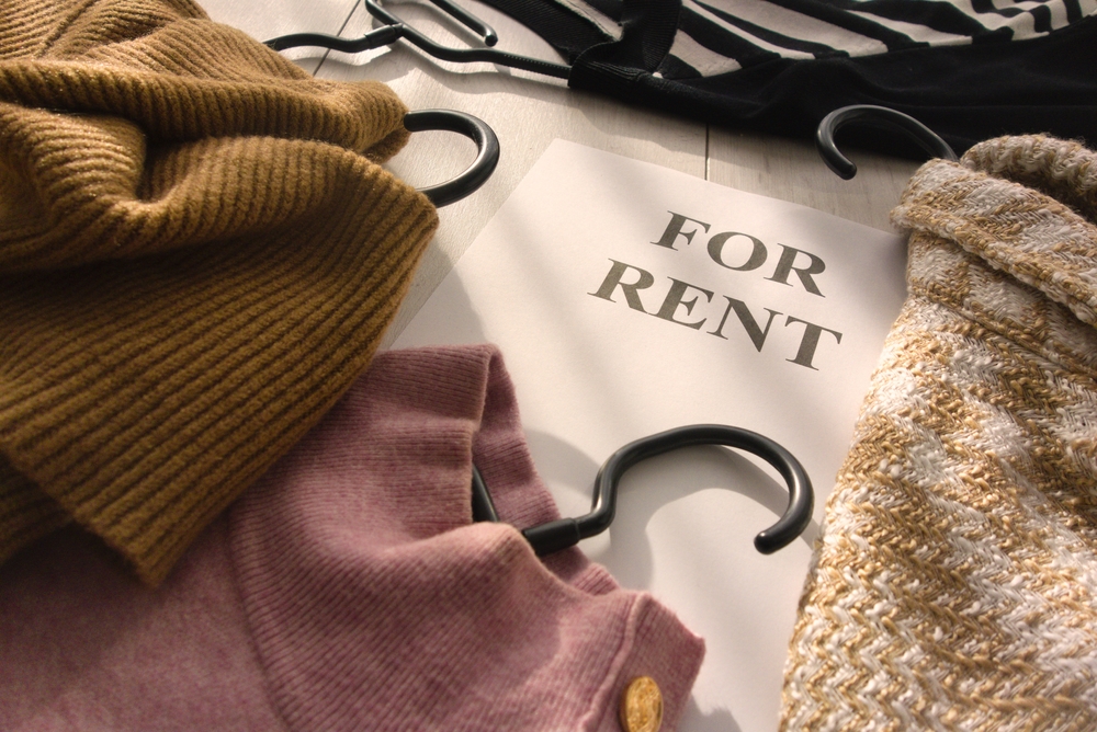 Women's clothes for rent. Used clothing rental and eco-friendly retailer trend concept