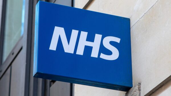 Close-up of an NHS - National Health Service - sign in London, UK.