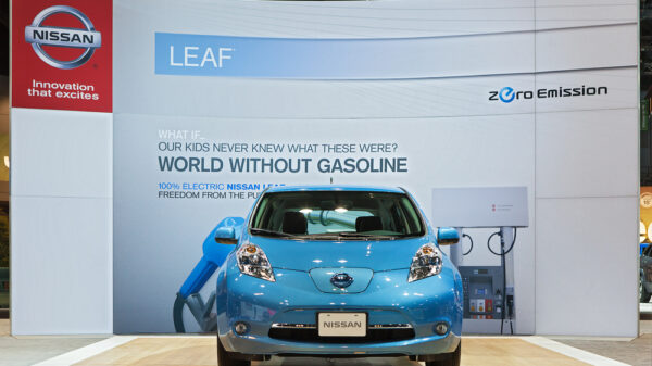 The Nissan Leaf electric vehicle on display at the Chicago Auto Show media preview February 7, 2013 in Chicago, Illinois.