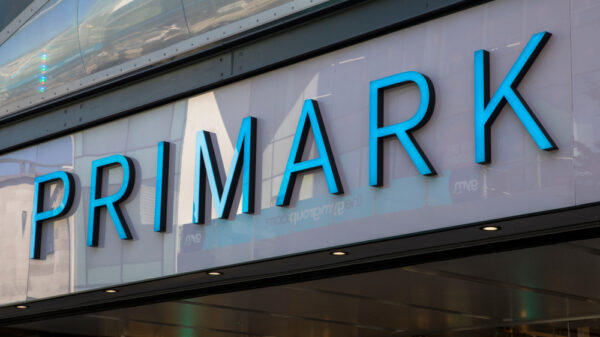 The Primark logo above the entrance to its store in the city of Birmingham, UK. It is the biggest Primark store in the world.