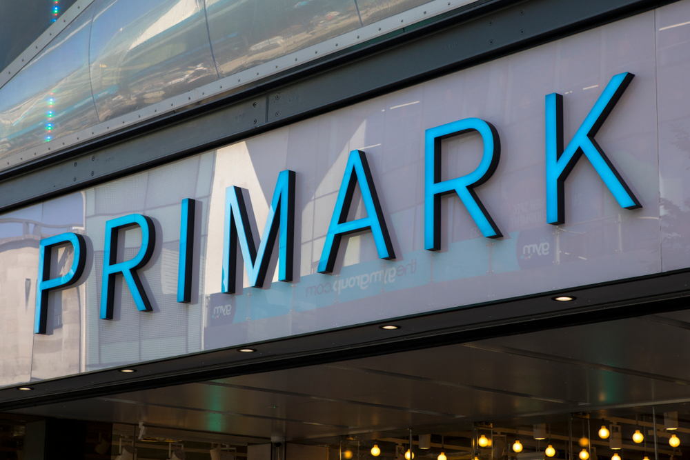 The Primark logo above the entrance to its store in the city of Birmingham, UK. It is the biggest Primark store in the world.