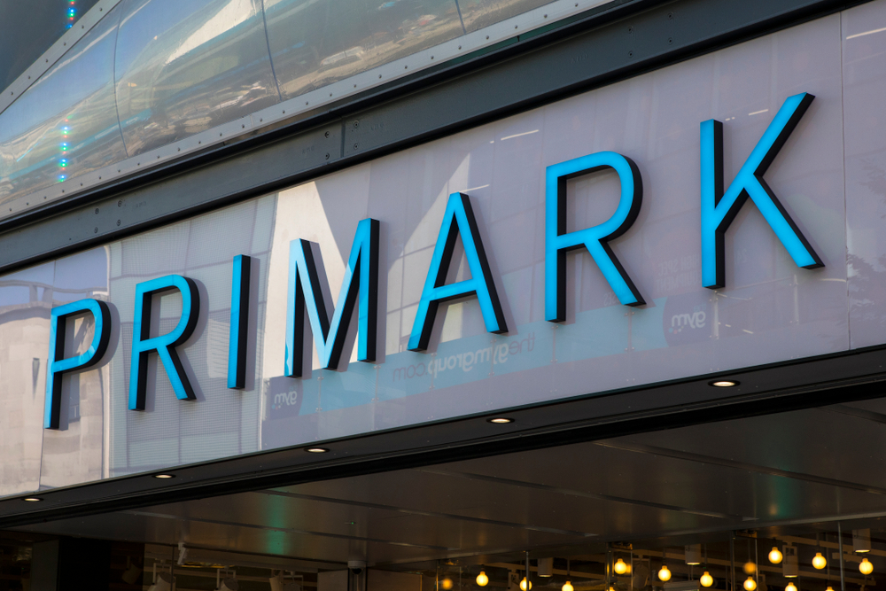 The Primark logo above the entrance to its store in the city of Birmingham, UK. It is the biggest Primark store in the world.