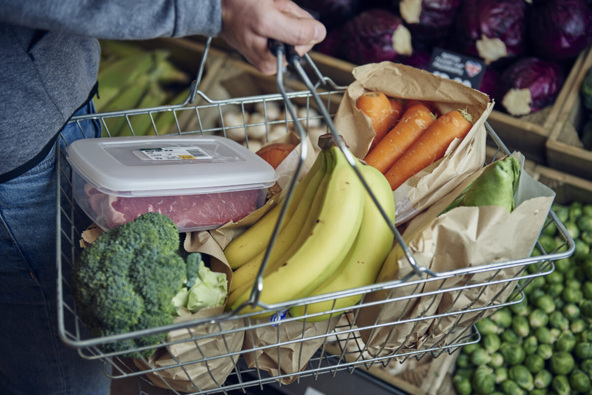 Shopping basket of fruit shopping. Morrisons is aiming to eliminate all problematic plastic, as defined by the UK Plastic Pact, by 2025. So far (as of 2022), the retailer.