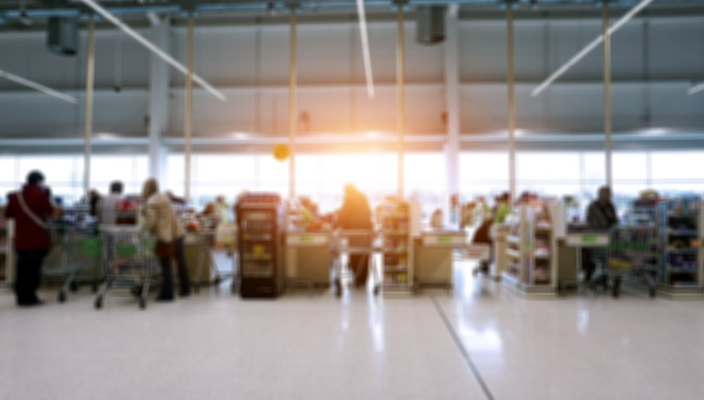 Supermarket theme creative abstract blur background with bokeh effect. Suitable for designs as background
