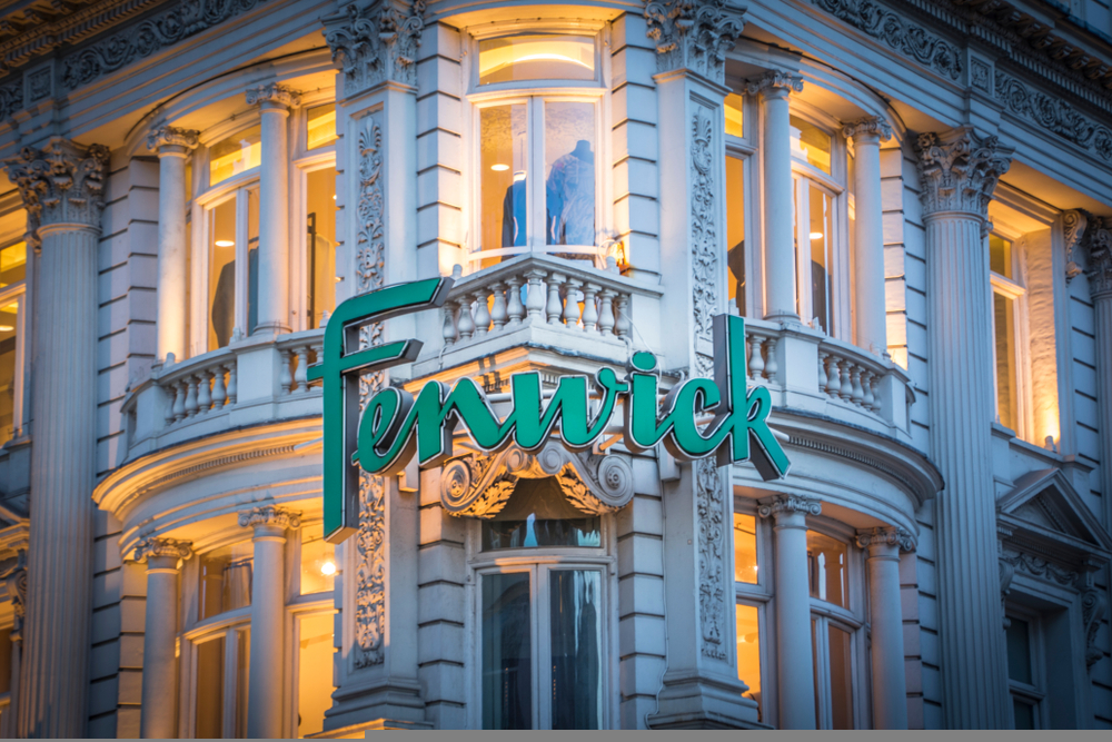 Fenwick store exterior on Bond Street, an upmarket department store and brand. A preloved fashion pop up is set to take over part of Fenwick’s former Bond Street store next month.