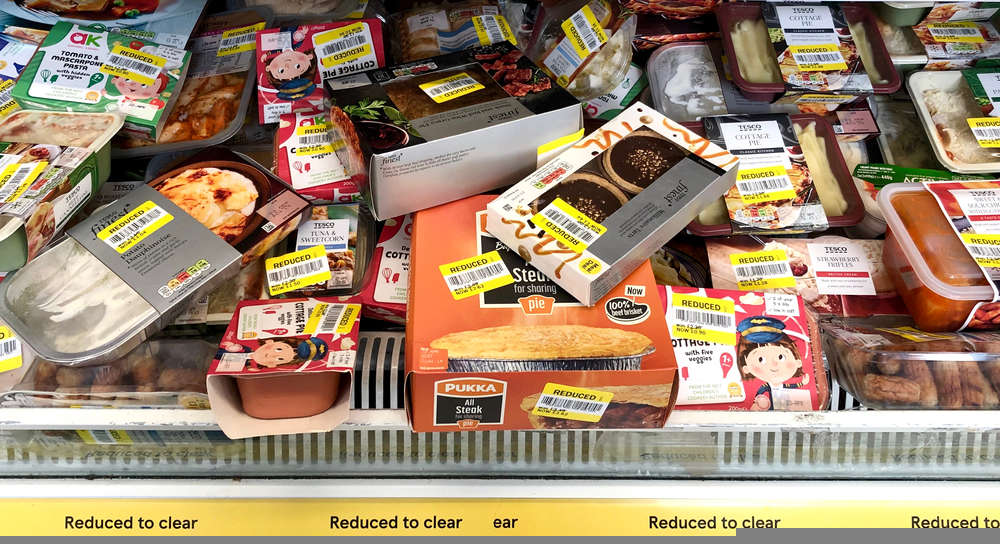 Tesco shop has discounted price. Discounted food to avoid food waste