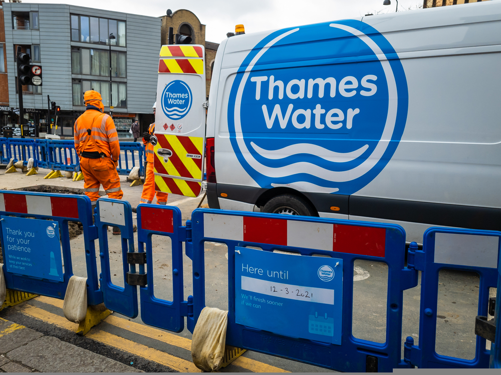 workers of the British water utility company Thames Water working to upgrade the capital's water supply and waste water infrastructure which often cause traffic disruptions.