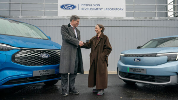Minister Anthony Browne MP and Ford chair Lisa Brankin in safety footware to tour new Propulsion Development Laboratory close up