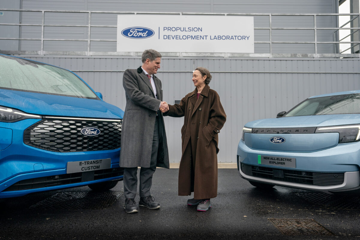 Minister Anthony Browne MP and Ford chair Lisa Brankin in safety footware to tour new Propulsion Development Laboratory close up