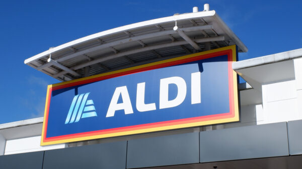 Watford, Hertfordshire, England, UK - March 13th 2021: Aldi sign at retail park store