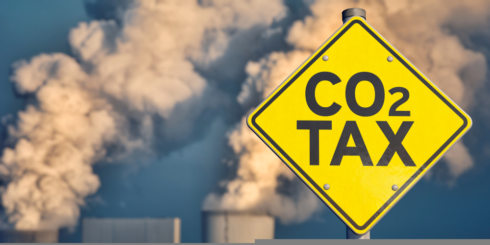 3D illustration, Traffic sign carbon tax