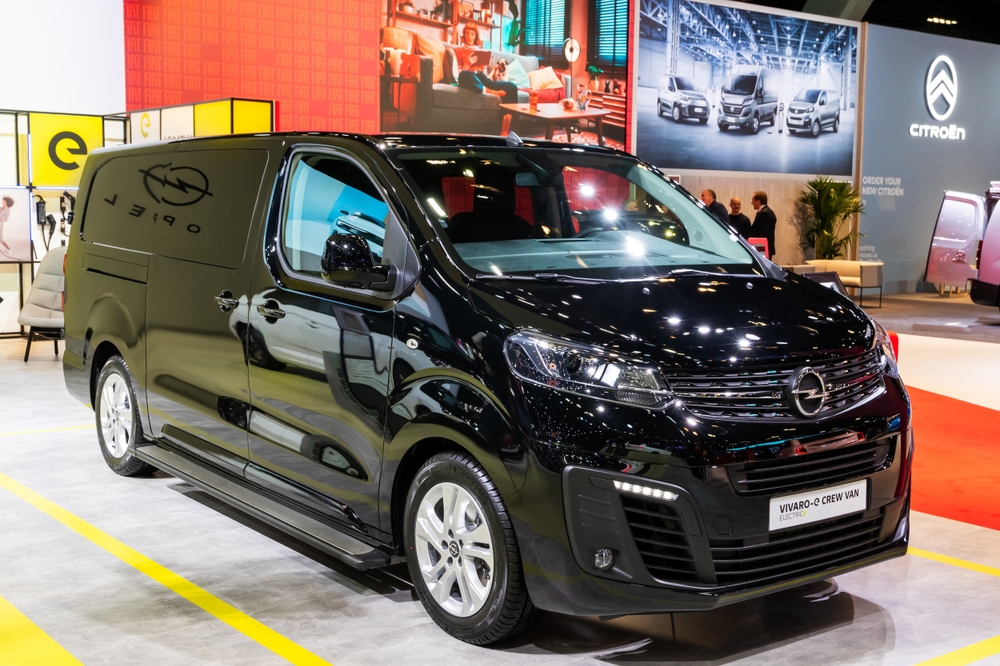 (Vauxhall) Vivaro-e crew electric van showcased at the Brussels Autosalon European Motor Show. Brussels, Belgium - January 13, 2023.