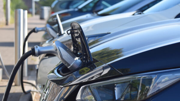 EVElectric cars charging at Electric Vehicle Charging Points at a British motorway service station