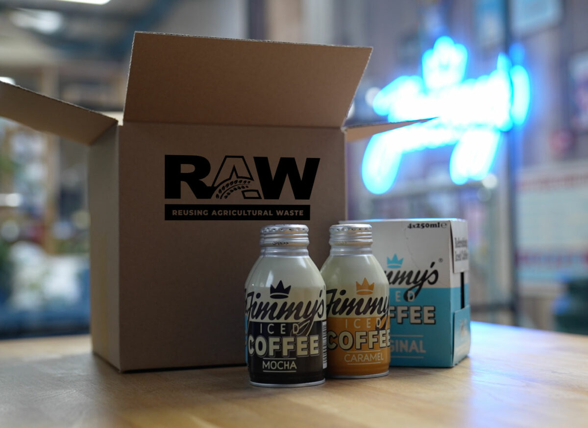 Jimmy’s Ice Coffee brand has transitioned its entire product line to packaging made from crop waste in partnership with Raw Packaging.