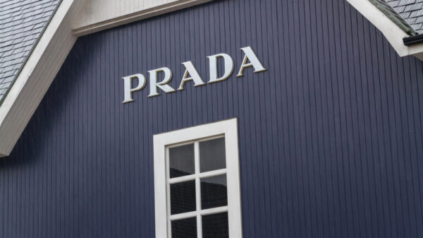 Bicester Village outlet, England , Sign or logo of Prada on April 04 2019 in UK.